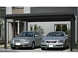 YKKAPのカーポート ジーポートneo 積雪150cm対応 Bタイプ  2台用 8本柱 木調マテリアルカラー 掲載車種：カローラ[トヨタ]、マークX[トヨタ]