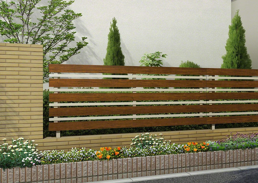 ルシアスフェンスH03型 横板+細横格子 複合色-YKKAP - フェンス