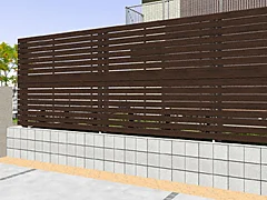 YKKAPのフェンス ルシアスフェンスH02型 横板格子 木調色 2段支柱 自立建て用