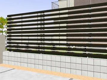 ルシアスフェンスH03型 横板+細横格子 複合色 2段支柱 自立建て用