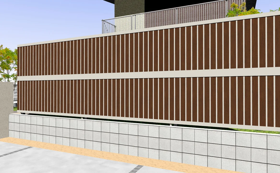 ルシアスフェンスF01型 たて目隠し 複合色 2段支柱 自立建て用-YKKAP フェンス・柵ならエクスショップ