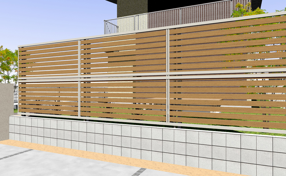 ルシアスフェンスF04型 横板 複合色 2段支柱 自立建て用-YKKAP フェンス・柵ならエクスショップ