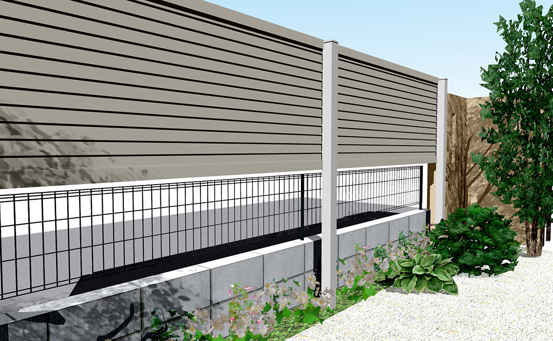 シンプレオフェンス5型 横目隠し 上段のみ設置 自立建て用 Ykkap フェンス 柵ならエクスショップ