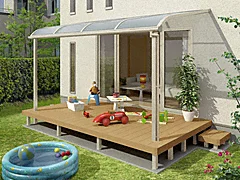 YKKAPのウッドデッキ＋テラス屋根セット お庭でゆっくり過ごせる快適ガーデンスペースセット(リウッドデッキ200×ソラリア)