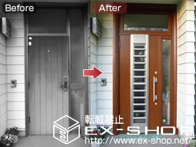 LIXIL リクシル(トステム)の玄関ドア リシェント 001型 片開き ｋ4仕様 片袖ランマ付 施工例