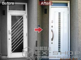 LIXIL リクシル(トステム)の玄関ドア リシェント アルミ仕様20 カザスシステム  片開きランマ付 施工例