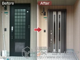 LIXIL リクシル(トステム)の玄関ドア リシェント 300型+下枠段差緩和材+下枠フラット材+施工スペーサーセット 施工例