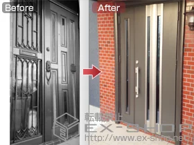 LIXIL リクシル(トステム)の玄関ドア リシェント断熱仕様 22親子R D2型＋施工スペーサーセット/下枠段差緩和材(ステンレス) 施工例