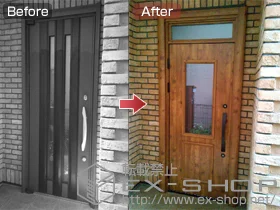 三協アルミの玄関ドア ラフォースR2玄関ドア 56型 片開きドア(左吊元/ランマ付き) 断熱K4仕様 施工例