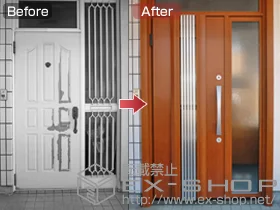 三協アルミの玄関ドア ラフォースR2玄関ドア60型 袖FIX付片開き(ランマ有) 断熱K4仕様 施工例