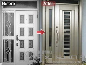 LIXIL リクシル(トステム)の玄関ドア リシェント アルミ仕様 ランマ付 H1型 施工例