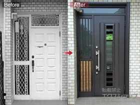 LIXIL リクシル(トステム)の玄関ドア リシェント アルミ仕様20片袖飾り仕様(ランマ付/中桟付ポスト付)R H1型 施工例