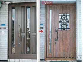 LIXIL リクシル(トステム)の玄関ドア リシェント 玄関ドア3 断熱K4仕様 手動 親子仕様(ランマ無)R D41型 施工例