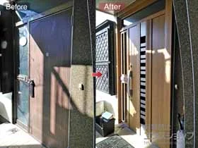 LIXIL リクシル(トステム)の玄関ドア リシェント 玄関ドア3 断熱K4仕様 手動 片袖飾り仕様(ランマ付)R G82型 施工例