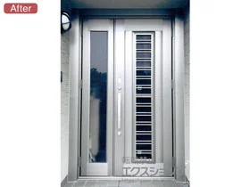 LIXIL リクシル(トステム)の玄関ドア リシェント 玄関ドア3 アルミ仕様 親子仕様(ランマ無)R C83N型 ※タッチキー(キー付リモコン)仕様 施工例