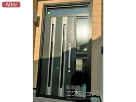 LIXIL リクシル(トステム)の玄関ドア リシェント 玄関ドア3 断熱K4仕様 手動 片袖仕様(ランマ付)L 中桟ポスト付き M24型 施工例