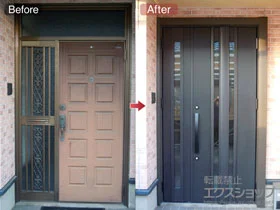 LIXIL リクシル(トステム)の玄関ドア リシェント玄関ドア3 断熱K4仕様 手動 親子仕様(ランマ無)R G15型 施工例