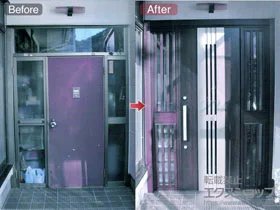 LIXIL リクシル(トステム)の玄関ドア リシェント玄関ドア3 断熱K4仕様 手動 両袖飾り仕様(ランマ無)R M84型 施工例