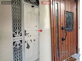 LIXIL リクシル(トステム)の玄関ドア リシェント玄関ドア3 断熱K4仕様 手動 親子仕様(ランマ付)R D41型 施工例