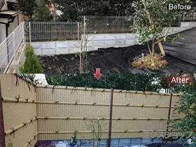 タカショーのフェンス・柵 e-バンブーユニット 建仁寺垣 間仕切柱（片面+両面） 施工例