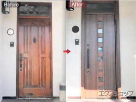 LIXIL リクシル(トステム)の玄関ドア リシェント玄関ドア3 断熱K4仕様 手動 片開き仕様(ランマ付)R M28型 施工例