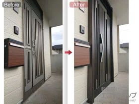 LIXIL リクシル(トステム)の玄関ドア リシェント玄関ドア3 高断熱仕様 親子仕様(ランマ付)R 14N型 ※タッチキー仕様(リモコンタイプ) 施工例