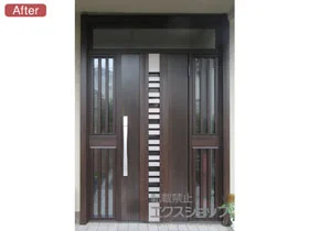 LIXIL リクシル(トステム)の玄関ドア リシェント玄関ドア3 断熱K4仕様 両袖飾り仕様(ランマ付)R G82型 ※カザスプラス仕様 施工例