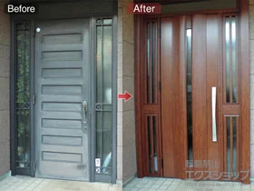 LIXIL リクシル(トステム)の玄関ドア リシェント玄関ドア3 断熱K4仕様 両袖飾り仕様(ランマ付)L G12型 ※カザスプラス仕様 施工例