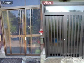 LIXIL リクシル(トステム)の玄関ドア リシェント玄関引戸 SG仕様 2枚建戸 ランマ付 55型(縦通し) 施工例