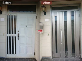 LIXIL リクシル(トステム)の玄関ドア リシェント玄関ドア3 アルミ仕様 手動 親子仕様(ランマ付)R C14N型 施工例