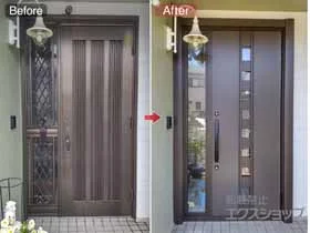 LIXIL リクシル(トステム)の玄関ドア リシェント玄関ドア3 断熱K4仕様 片袖仕様(ランマ無)R M28型 ※手動仕様 施工例