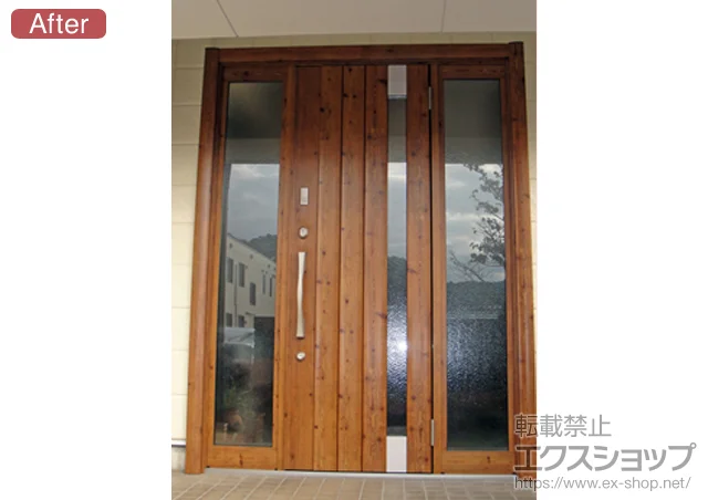 静岡県豊中市のLIXIL リクシル（トステム）の玄関ドア リシェント 800型 両袖タイプ 施工例