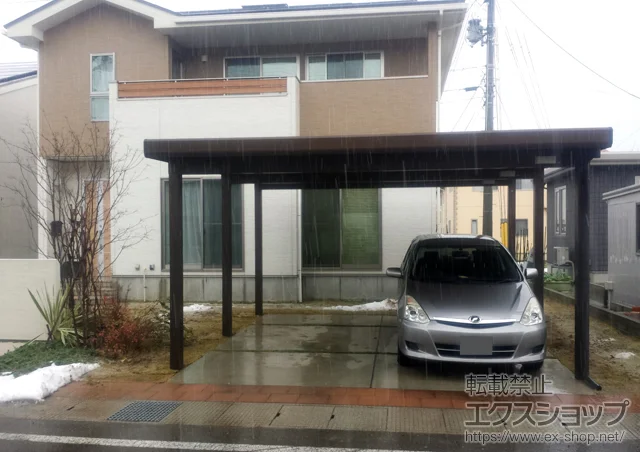 新潟県上越市のYKKAPのカーポート ジーポートneo Bタイプ 2台用 角柱6本柱 積雪〜100cm対応 施工例
