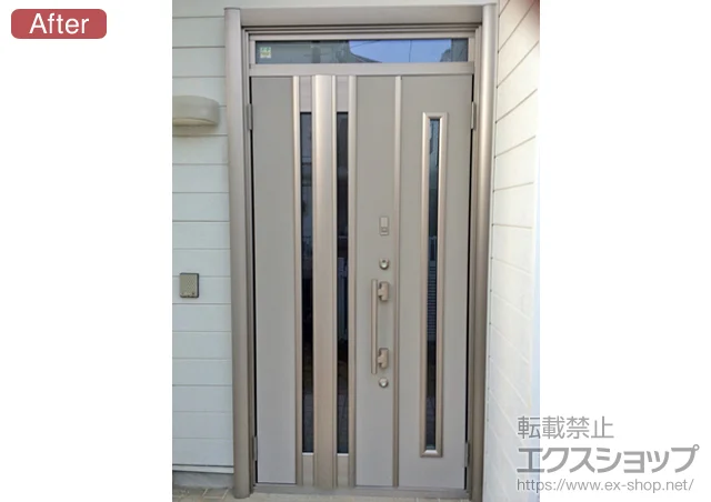神奈川県京都市のLIXIL リクシル（トステム）の玄関ドア リシェント断熱仕様 22親子CAZAS仕様(ランマ有り)L D2型 施工例