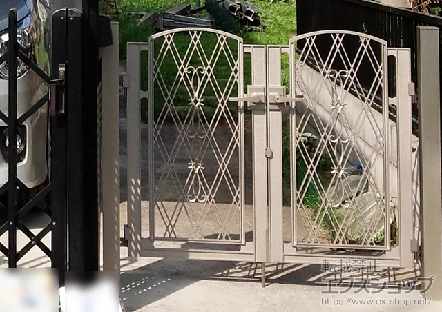 埼玉県山武市ののカーゲート、フェンス・柵、門扉 ファンタジア門扉2型 両開き　門柱使用 施工例