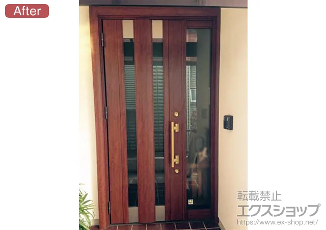 愛知県別府市のLIXIL リクシル（トステム）の玄関ドア リシェントアルミ仕様 22片袖L(ランマ無し) M2型 施工例