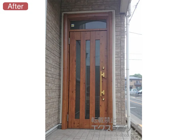東京都寝屋川市のLIXIL リクシル（トステム）の玄関ドア リシェント アルミ仕様22片開きL(ランマ付) J1型 施工例