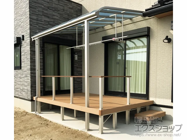 愛知県いすみ市ののウッドデッキ、テラス屋根 ヴェクターテラス R型 テラスタイプ 単体 積雪〜20cm対応 施工例