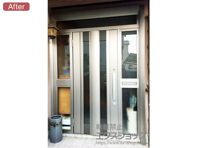 大分県別府市のLIXIL リクシル(トステム)の玄関ドア リシェント玄関ドア3 アルミ仕様 手動 両袖仕様(ランマ無)L C14N型 施工例