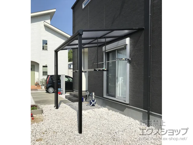 徳島県いすみ市ののウッドデッキ、テラス屋根 ヴェクターテラス F型 テラスタイプ 単体 積雪〜20cm対応 施工例