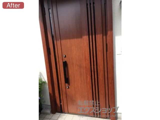 兵庫県函館市のLIXIL リクシル（トステム）の玄関ドア リシェント玄関ドア3 断熱K4仕様 手動 親子仕様(ランマ無)R M83型 施工例