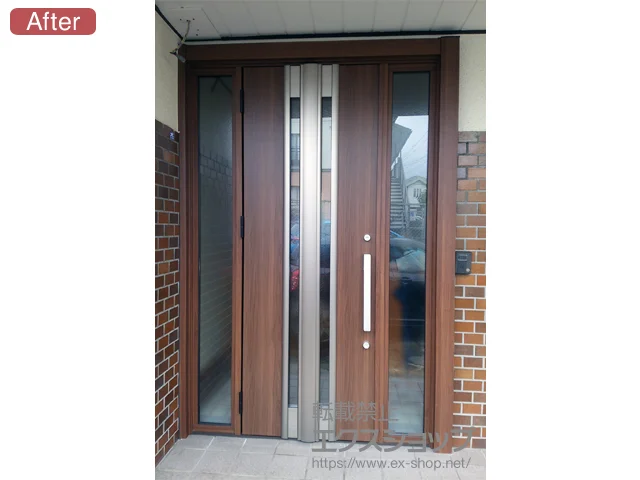 福岡県あま市のLIXIL リクシル（トステム）の玄関ドア リシェント玄関ドア3 断熱K4仕様 手動 両袖仕様(ランマ無)L G77型 施工例