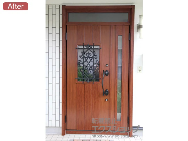 広島県成田市のLIXIL リクシル（トステム）の玄関ドア リシェント玄関ドア3 断熱K4仕様 手動 親子仕様(ランマ付)L D41型 施工例