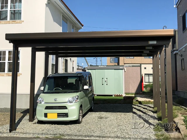 北海道江別市のYKKAPカーポート施工例(ジーポートneo 2台用 角柱8本柱 