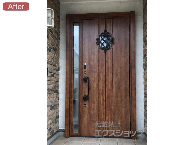 兵庫県熊本市のLIXIL リクシル（トステム）の玄関ドア リシェント玄関ドア3 断熱K4仕様 片袖仕様(ランマ無)R D77型 ※タッチキー仕様(リモコンタイプ) 施工例