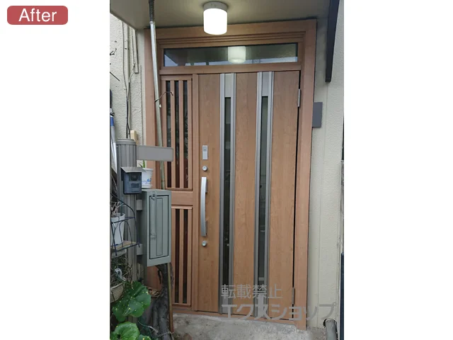 東京都久喜市のLIXIL リクシル（トステム）の玄関ドア リシェント玄関ドア3 断熱K4仕様 片袖飾り仕様(ランマ付)R M24型 ※タッチキー仕様(リモコンタイプ) 施工例