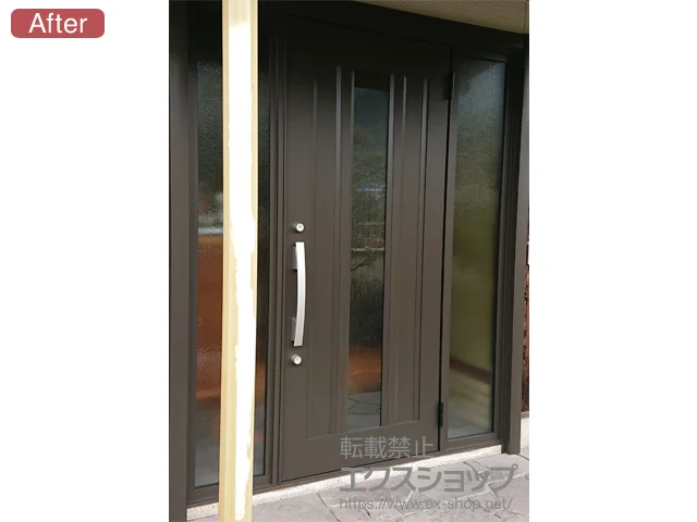 兵庫県都城市のLIXIL リクシル（トステム）の玄関ドア リシェント玄関ドア3 アルミ仕様 手動 両袖仕様(ランマ無)R C12N型 施工例