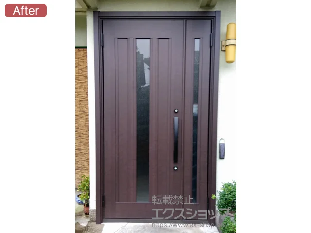 兵庫県のLIXIL リクシル（トステム）の玄関ドア リシェント玄関ドア3 アルミ仕様 手動 親子仕様(ランマ無)L C12N型 施工例