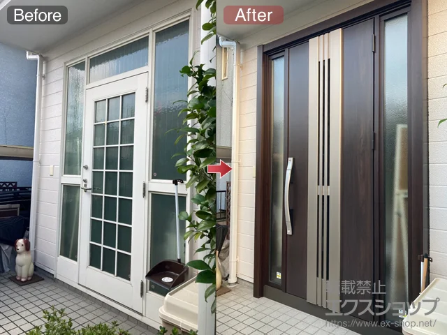 東京都八王子市のLIXIL(リクシル)の玄関ドア リシェント玄関ドア3 断熱K4仕様 手動 両袖仕様(ランマ無)R M84型 施工例