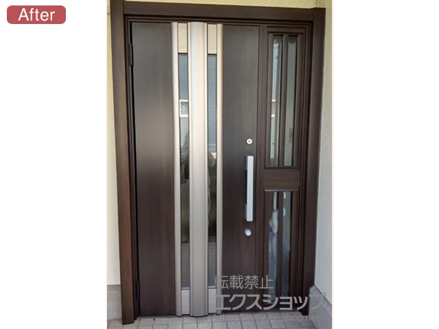 千葉県つくば市のLIXIL リクシル（トステム）の玄関ドア リシェント玄関ドア3 断熱K4仕様 片袖飾り仕様(ランマ無)L G77型 ※手動仕様 施工例